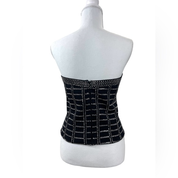 Vintage Y2k St. John Black Knit Strapless Crystal Beaded Tube Top Glam Luxury - Picture 5 of 8